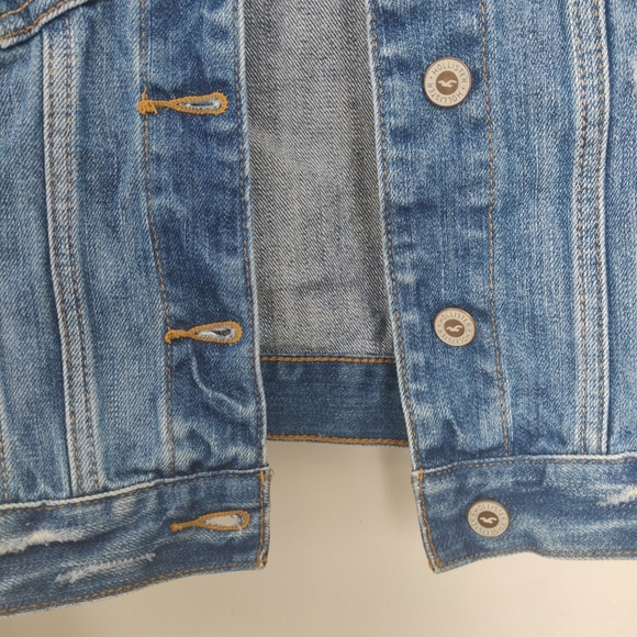 Hollister Distressed Cropped Denim Jean Jacket Button-up Cotton Small - Picture 7 of 13